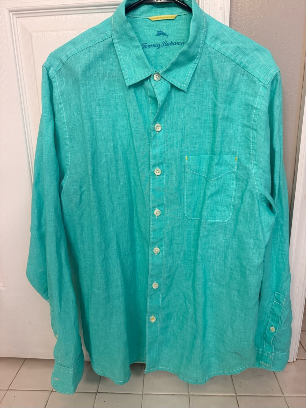 Tommy Bahama Men's Aqua Linen Button-Up Shirt